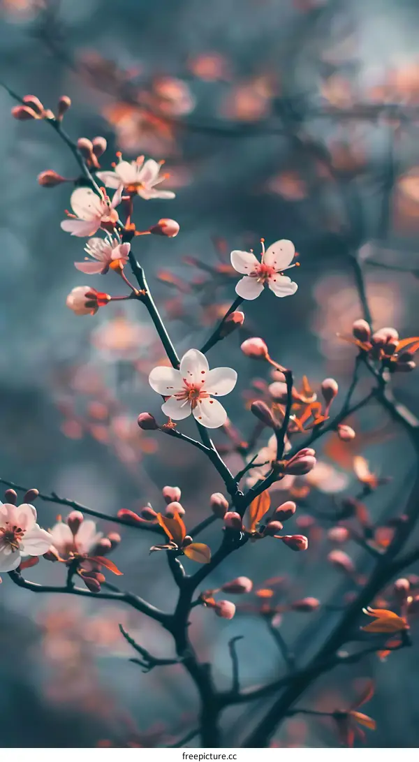 Close Up View of Pink Flowers Blooming on a Branch