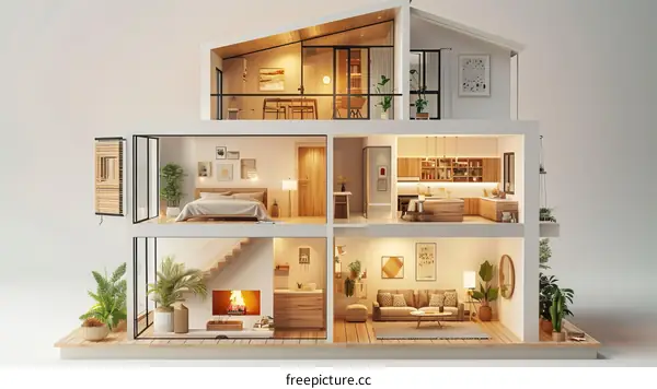 3D rendering of a modern house interior