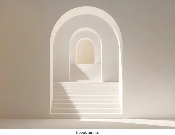 Minimalist White Archway with Stairs Leading to Light