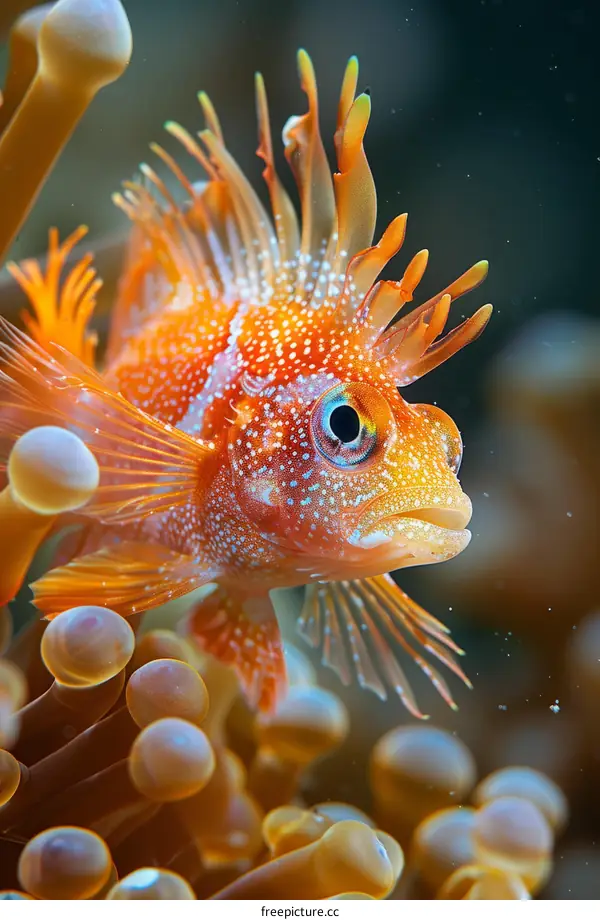 Orange and white striped fish with anemone tentacles