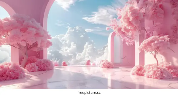 Pink Dreamy Landscape Illustration