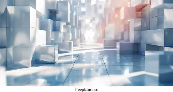 Abstract 3D Rendering of a Futuristic City with Reflective Glass and Metal Facades