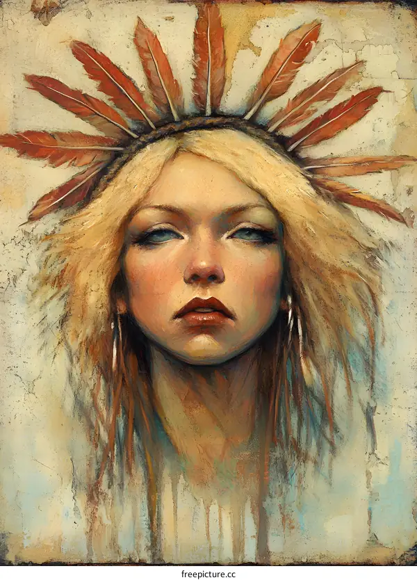 Woman with Feathers Headdress Illustration