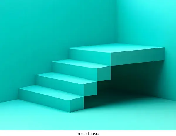 Abstract Turquoise Green Stairs Background Minimalism 3d Render