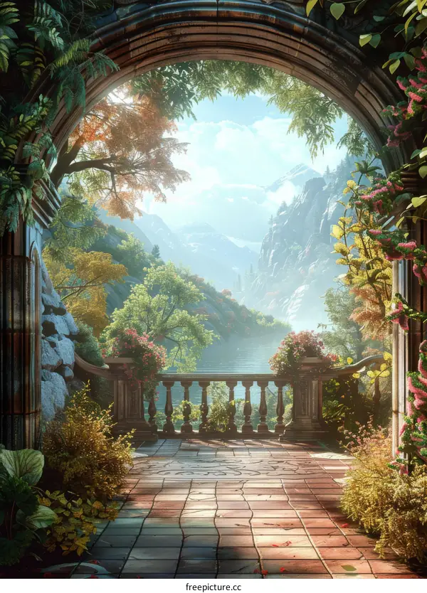 Enchanted Balcony Overlooking Fantasy Landscape