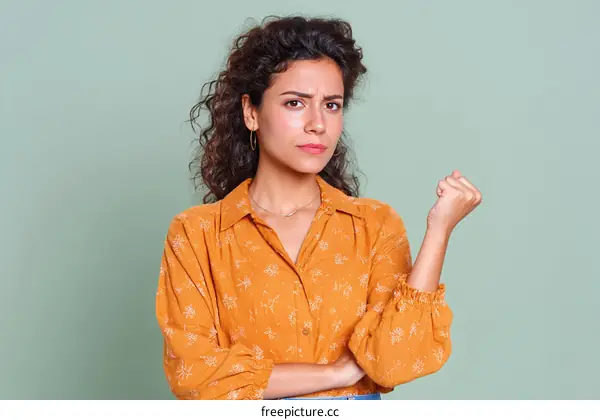 Woman in Orange Shirt Expressing Displeasure