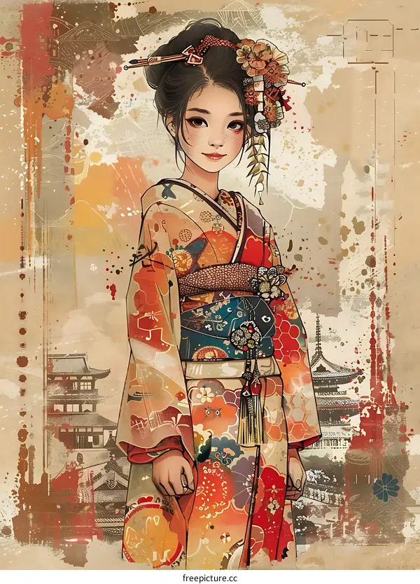 A Japanese Geisha in a Kimono