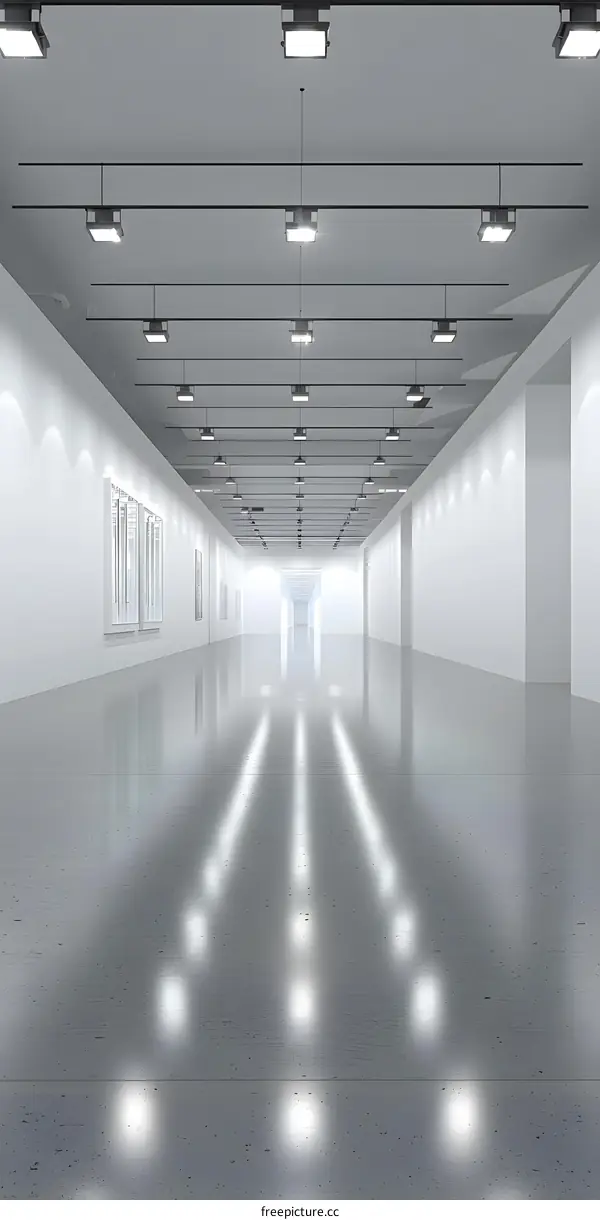Empty White Gallery Corridor With Lighting