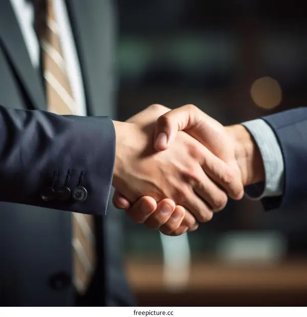 Businessmen in suits shaking hands to seal a deal