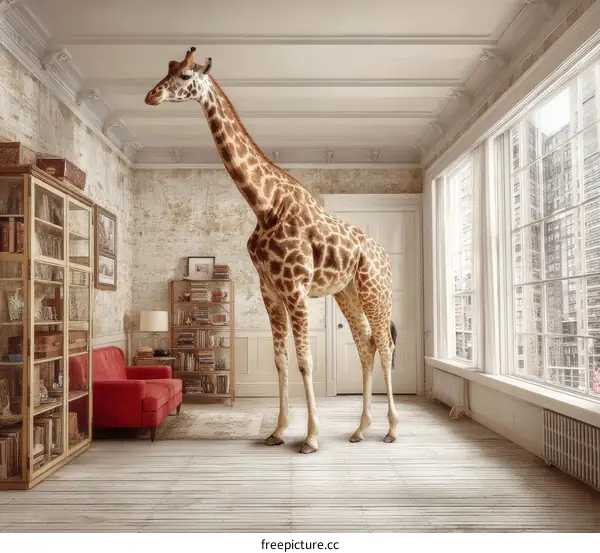 Giraffe in an Interior Room Illustration