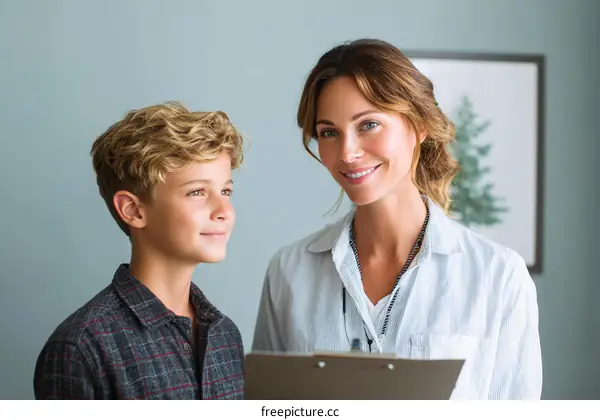 Consultation between a caregiver and a boy