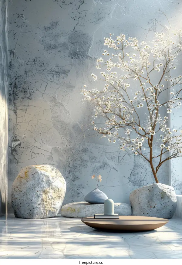 Japanese Zen Garden Decorated with Natural Elements