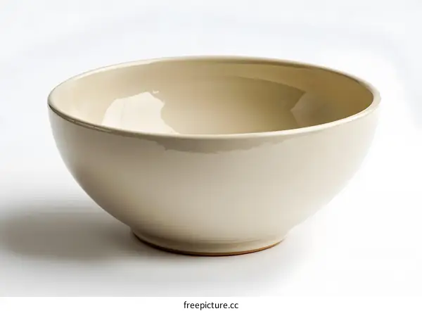 Empty beige ceramic bowl on white background