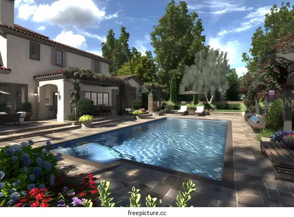 Backyard Pool Design With Lush Greenery