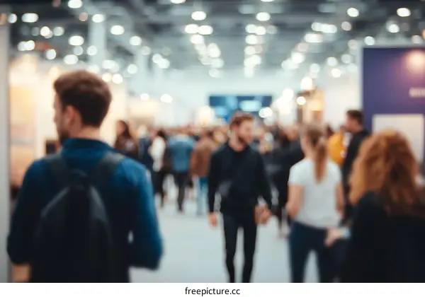 Crowded Exhibition Hall Blurred Background