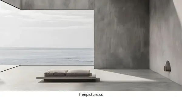 Minimalist Concrete Room with Ocean View