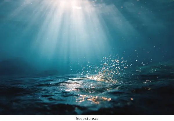 Underwater Sunlight Rays Through Water Surface