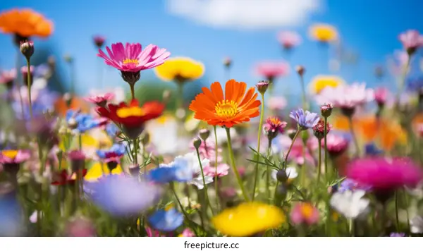 Colorful Wildflowers Blooming in a Sunny Meadow