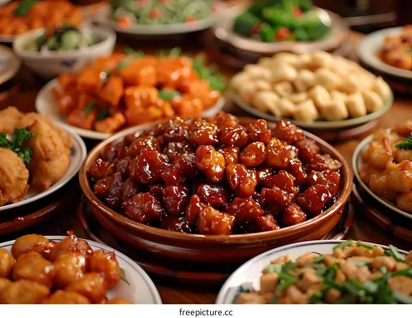 Delicious Chinese Food Dishes On Table