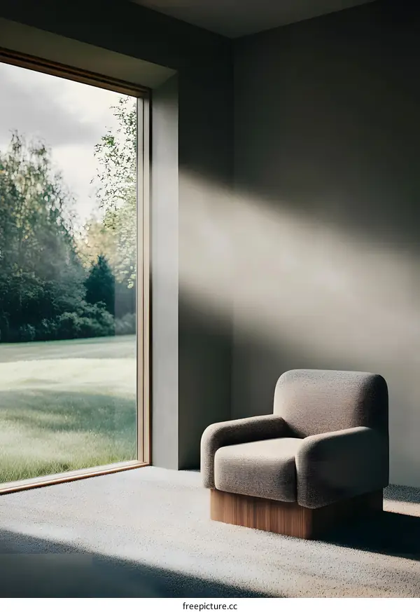 Modern Chair in Minimalist Room with View