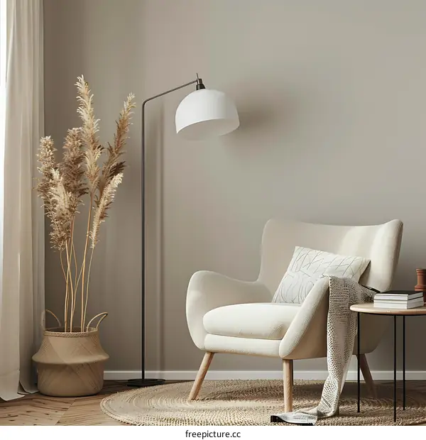 Modern Living Room Interior Design with Armchair and Floor Lamp