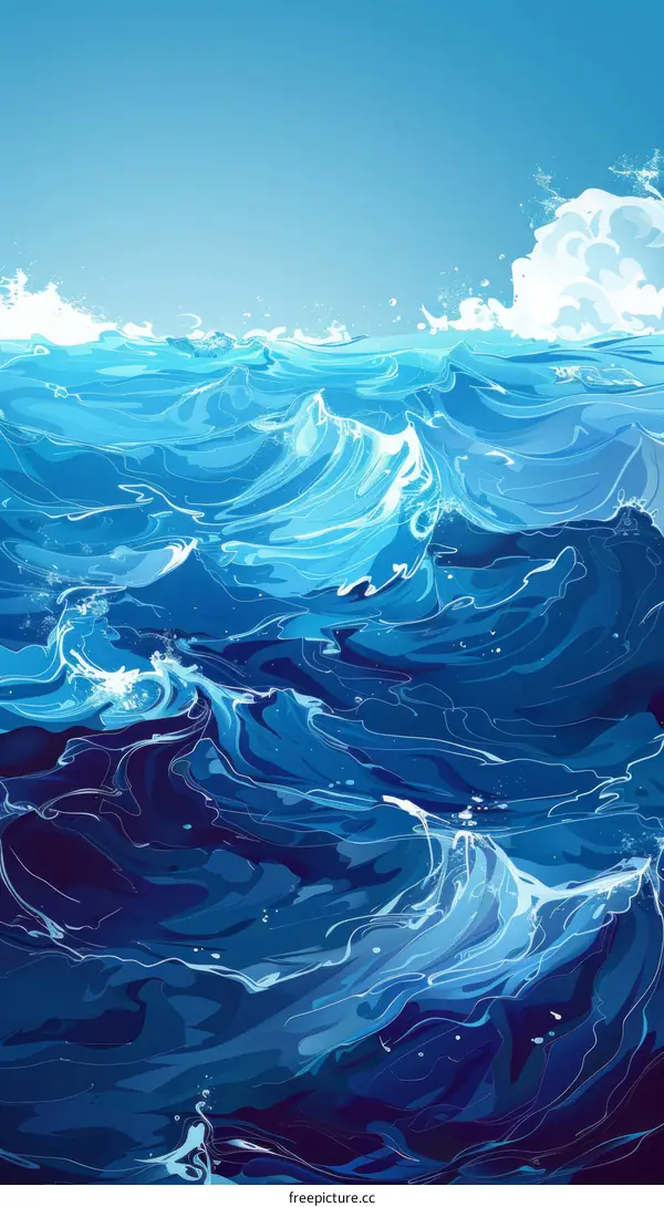 Deep blue ocean waves illustration