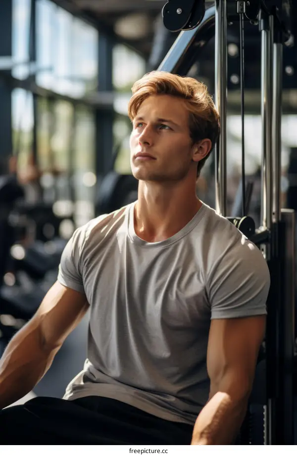 Handsome muscular man resting after his workout in the gym