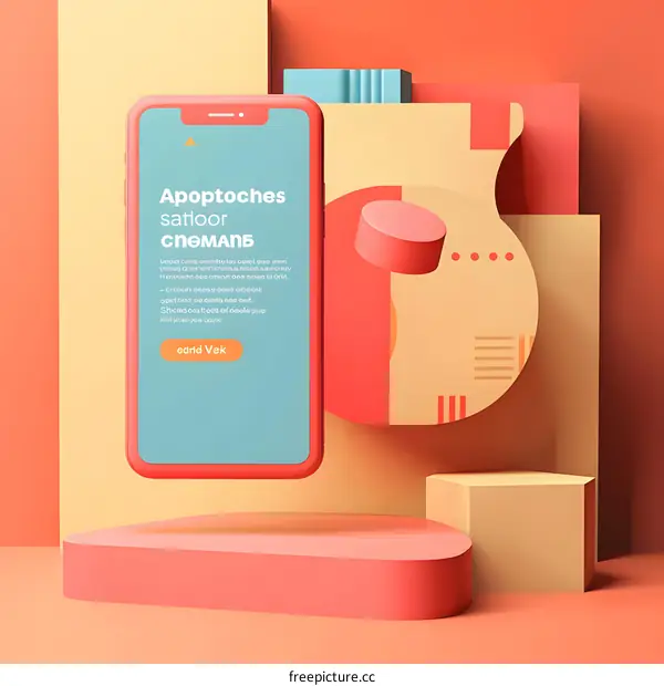 Abstract 3D Design with Phone Mockup and Geometric Shapes