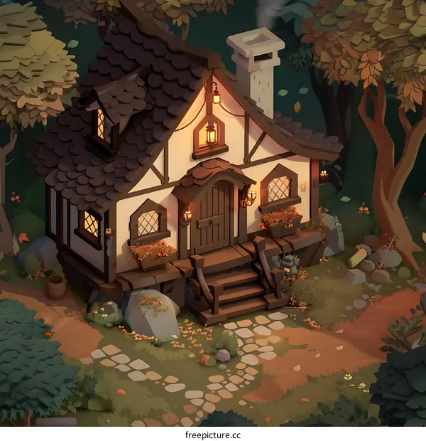 Charming Cottage in the Forest at Twilight