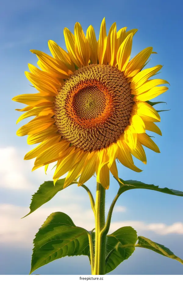 single sunflower in full bloom facing the sun