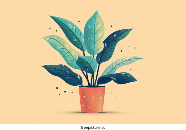 Minimalist Artwork of Blue-Green Alocasia Plant in Orange Pot