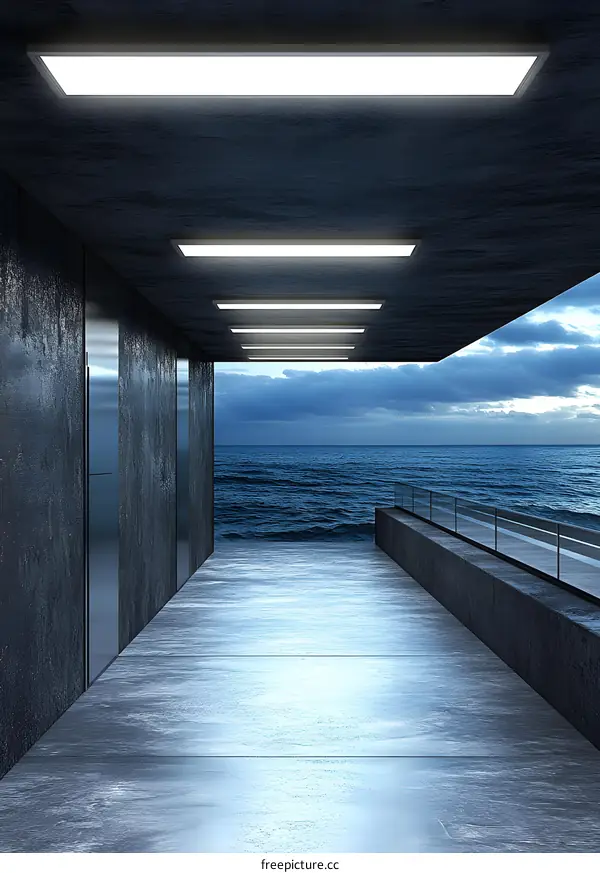 Minimalist Concrete Corridor With Ocean View