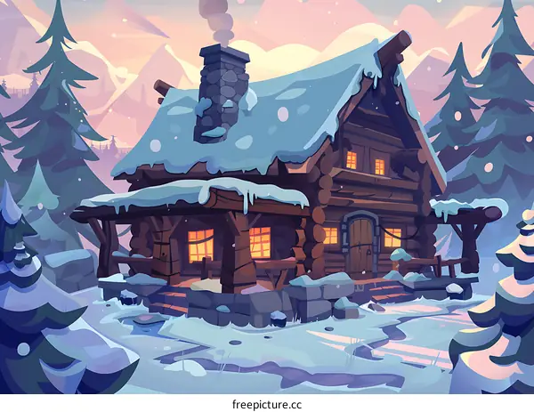 Cozy Winter Cabin in the Forest