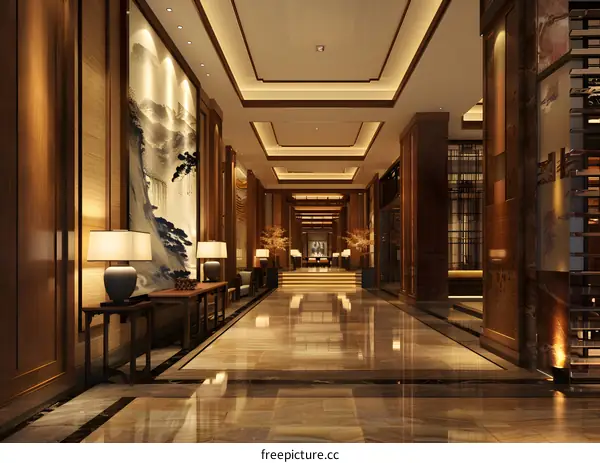 Luxury Hotel Lobby Interior Design With Traditional Chinese Elements