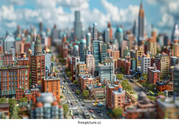 Miniature Cityscape of Buildings and Streets