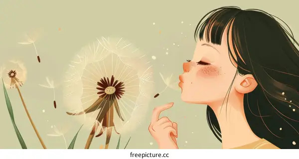 A girl blowing dandelion seeds