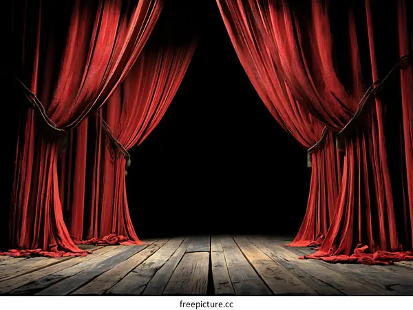 Red Theatre Curtains Open on Empty Stage