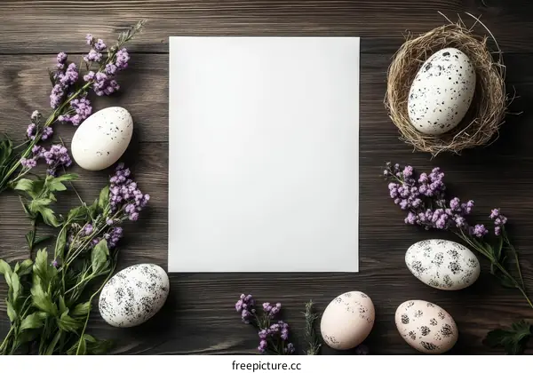 Easter Decoration Mockup with Eggs and Flowers