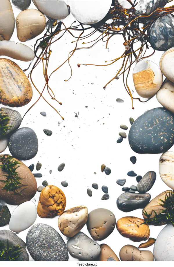 [Transparent Background PNG]Sea Stones And Seaweed On White Background