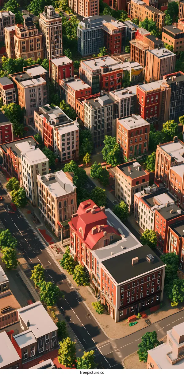 Aerial View of a City with Buildings and Streets