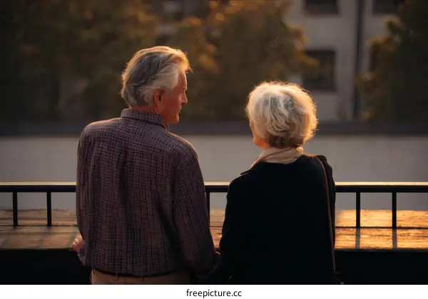Elderly Couple Reflecting on Sunset