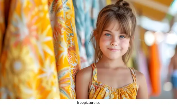 Portrait of a happy young girl in a yellow dress