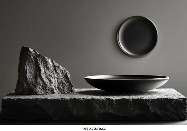 Modern Minimalist Stone Display with Black Dish