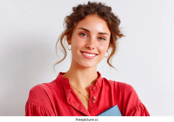 Smiling Woman in Red Shirt Portrait