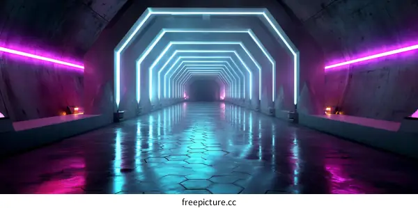 Neon Tunnel Futuristic Abstract Corridor