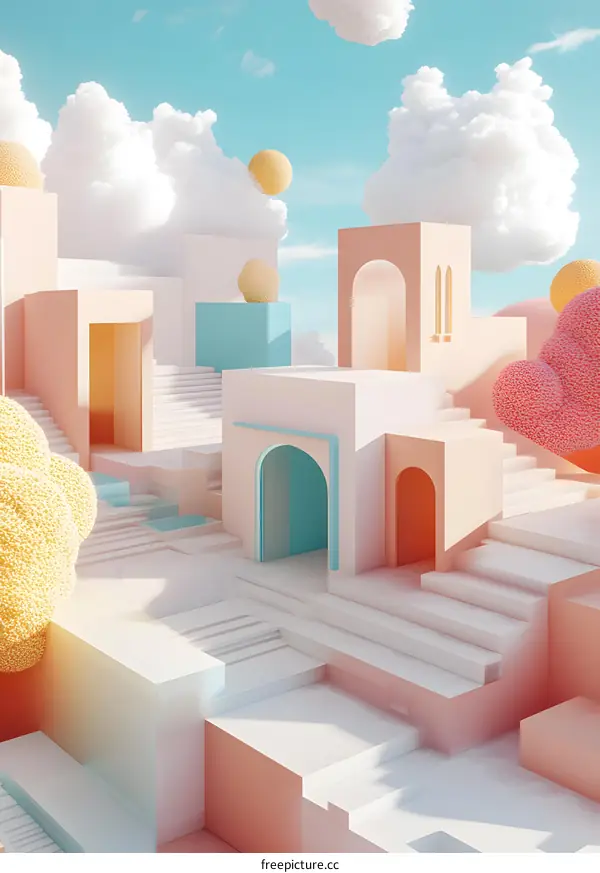 3D Minimalist Abstract Architecture with Pastel Colors