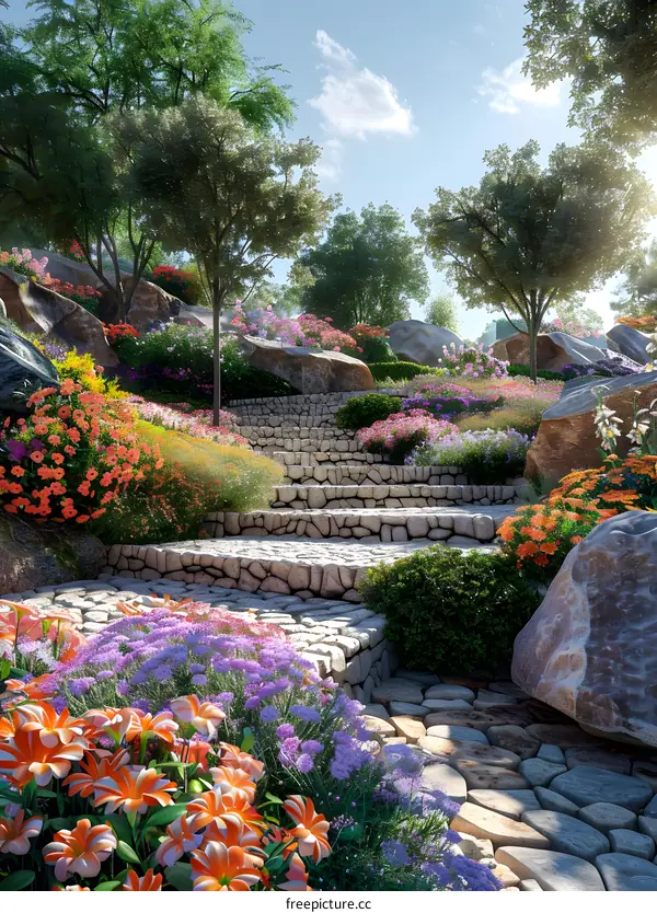 A garden full of blooming flowers