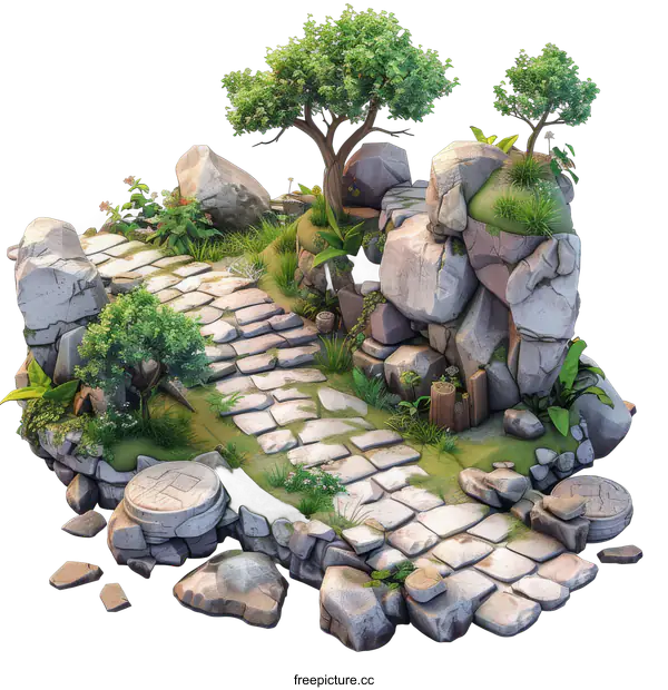 [Transparent Background PNG]Stone Path through a Floating Island