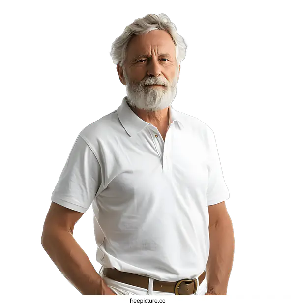 [Transparent Background PNG]Portrait of a handsome older man with white hair and beard
