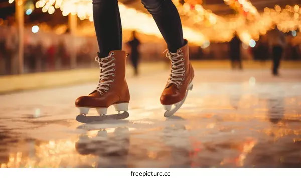 ice skating at night in the city with lights